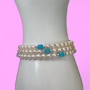 White and blue pearl wrap bracelet #jewelry